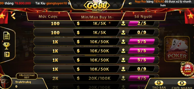 Chinh Phục Đỉnh Cao Poker Tại Go88 Với Đồ Họa Đỉnh Cao Và Thưởng Lớn
